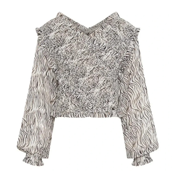 🌴 One Teaspoon NWT Zebra Bardot Cross Over Top MEDIUM - Picture 5 of 7